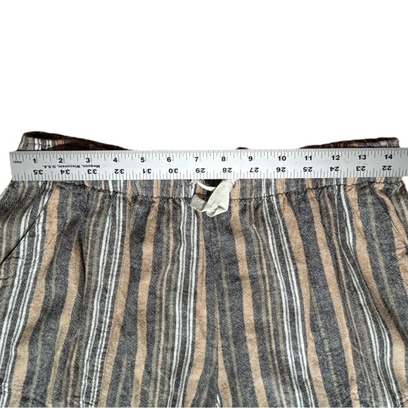 LUCKY BRAND Tan Gray & White Stripe Shorts sz M Elastic Waist Linen Blend Boho - Picture 3 of 7